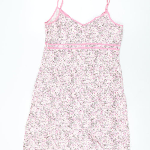 NEXT Womens Pink Floral Cotton Shift Size 14 V-Neck Zip