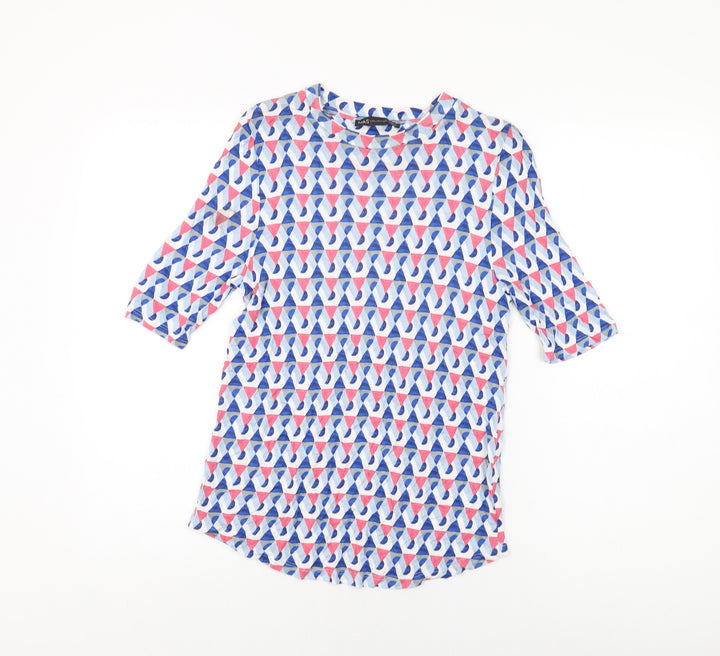 Marks and Spencer Womens Multicoloured Geometric Cotton Basic T-Shirt Size 12 Round Neck