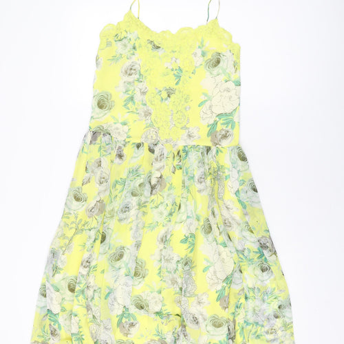 ASOS Womens Yellow Floral Polyester A-Line Size 2 V-Neck Pullover