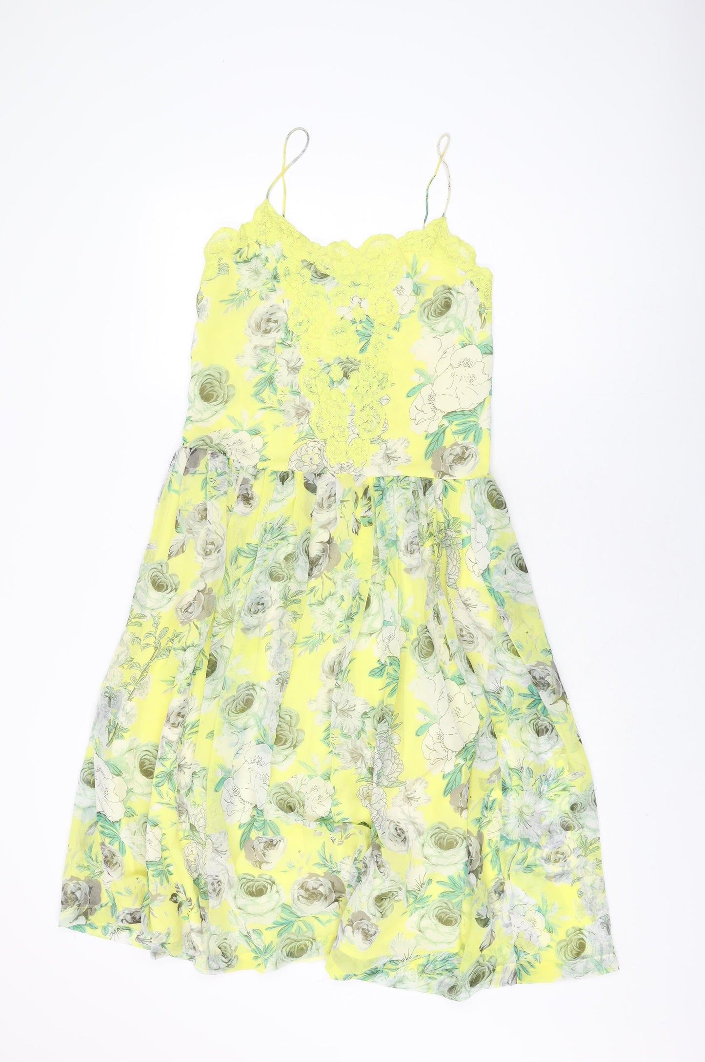 ASOS Womens Yellow Floral Polyester A-Line Size 2 V-Neck Pullover