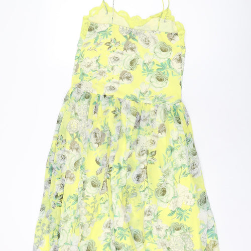 ASOS Womens Yellow Floral Polyester A-Line Size 2 V-Neck Pullover