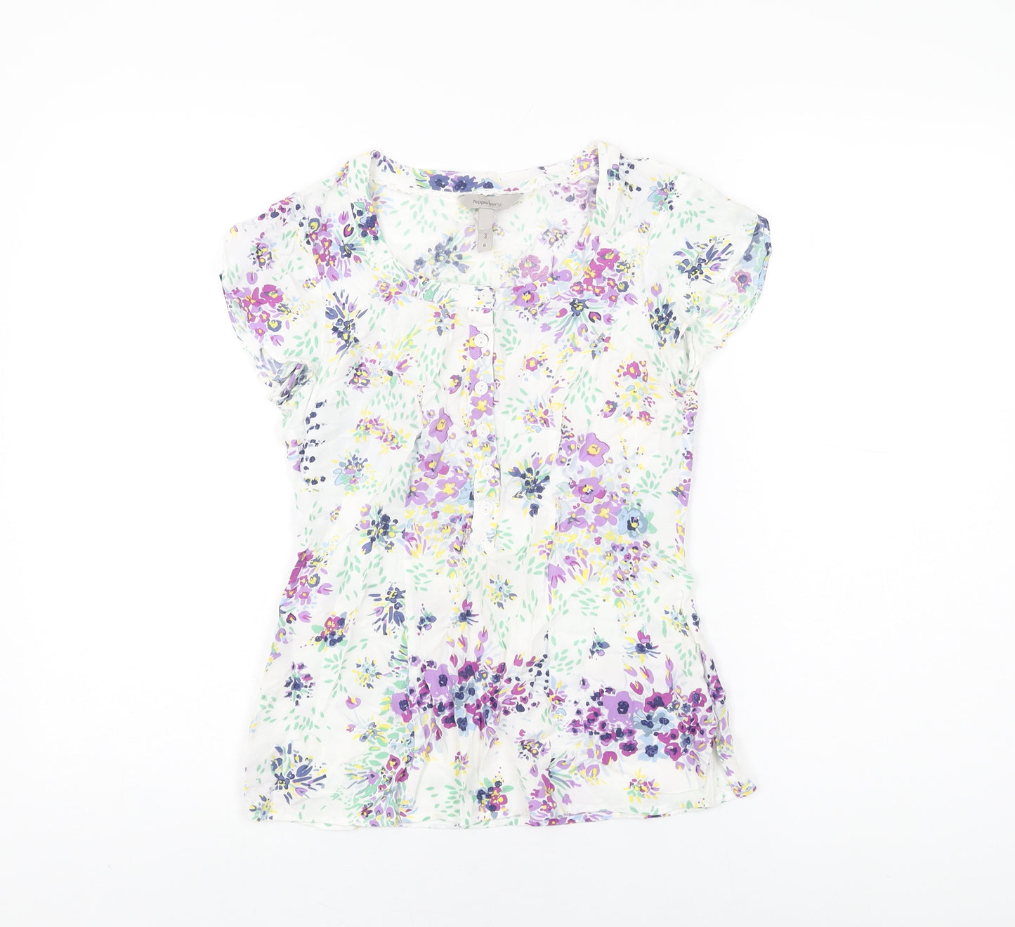 Pepperberry Womens White Floral Viscose Basic T-Shirt Size 8 Round Neck
