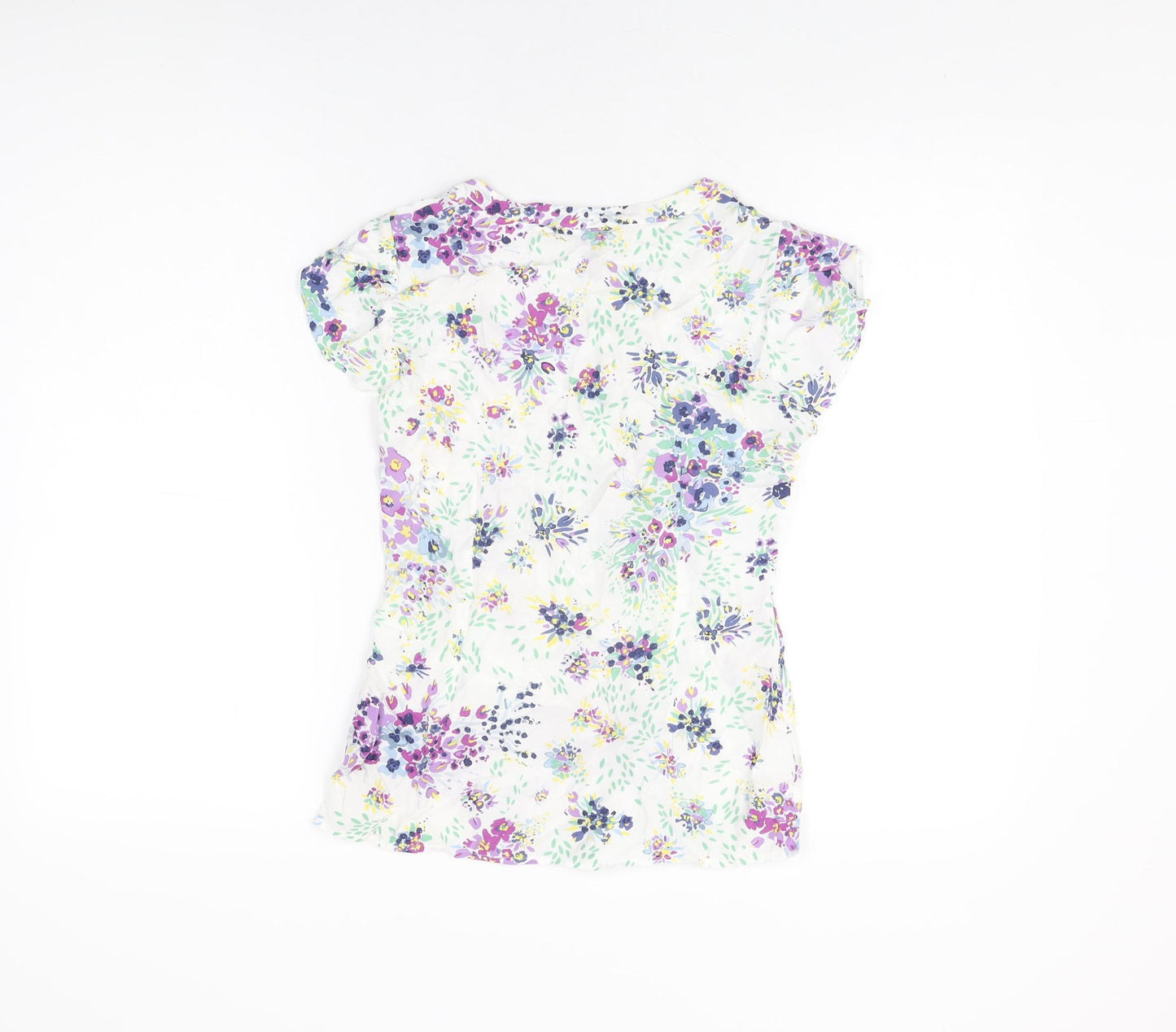 Pepperberry Womens White Floral Viscose Basic T-Shirt Size 8 Round Neck