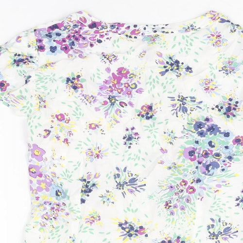 Pepperberry Womens White Floral Viscose Basic T-Shirt Size 8 Round Neck