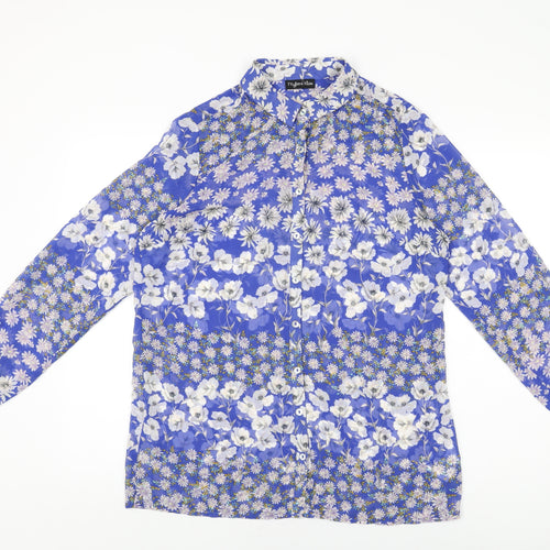 Myleene Klass Womens Blue Floral Polyester Basic Button-Up Size 14 Collared