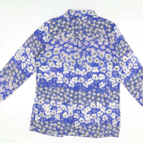 Myleene Klass Womens Blue Floral Polyester Basic Button-Up Size 14 Collared