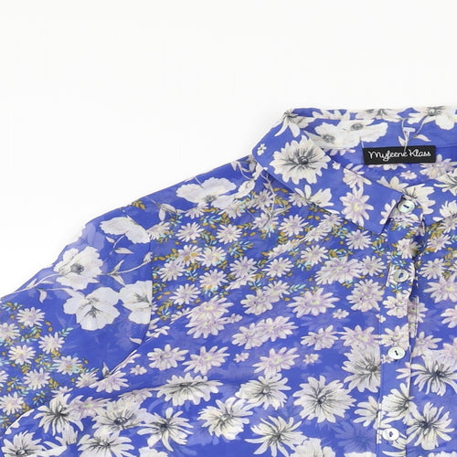 Myleene Klass Womens Blue Floral Polyester Basic Button-Up Size 14 Collared