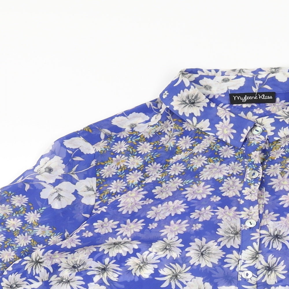 Myleene Klass Womens Blue Floral Polyester Basic Button-Up Size 14 Collared