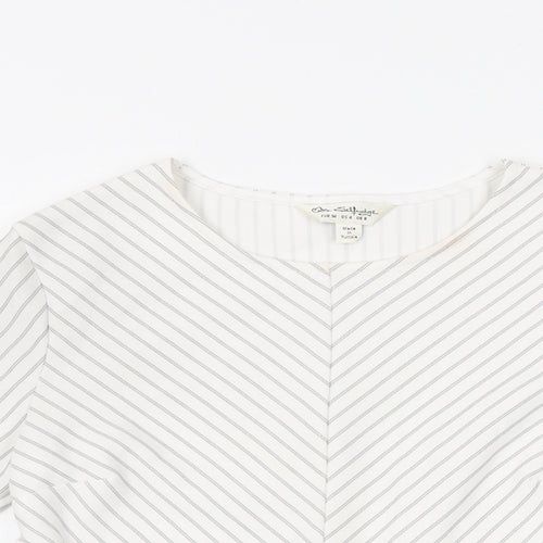 Miss Selfridge Womens White Striped Polyester Basic T-Shirt Size 8 Round Neck