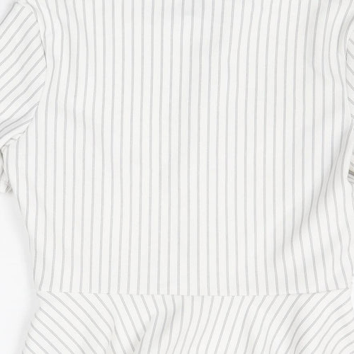 Miss Selfridge Womens White Striped Polyester Basic T-Shirt Size 8 Round Neck