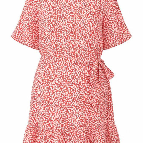 VERO MODA Womens Red Floral Polyester Wrap Dress Size 18 Round Neck Tie