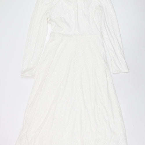 Marks and Spencer Womens White Polyester A-Line Size 8 Round Neck Zip