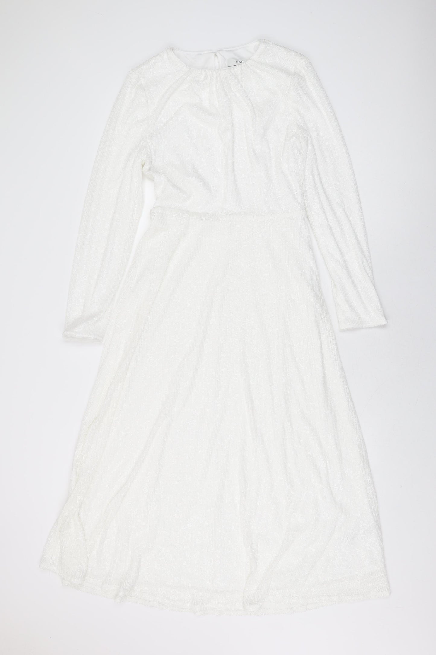 Marks and Spencer Womens White Polyester A-Line Size 8 Round Neck Zip