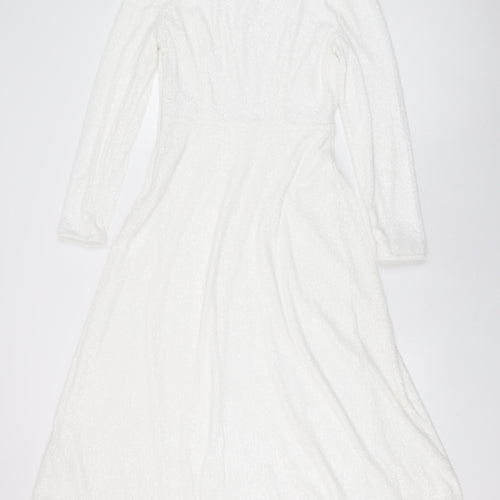 Marks and Spencer Womens White Polyester A-Line Size 8 Round Neck Zip