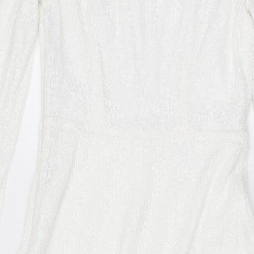 Marks and Spencer Womens White Polyester A-Line Size 8 Round Neck Zip