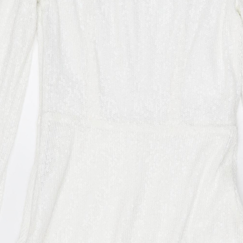 Marks and Spencer Womens White Polyester A-Line Size 8 Round Neck Zip