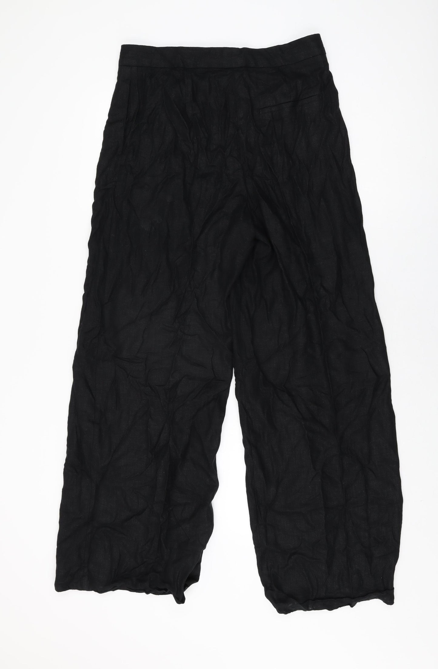 Marks and Spencer Womens Black Linen Trousers Size 12 L30.5 in Regular Zip