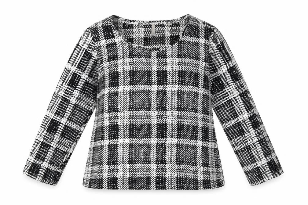 Front view of Anthology women’s black geometric cotton basic t-shirt, size UK 18, round neck