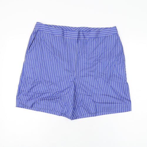 Autograph Womens Blue Striped Cotton Basic Shorts Size 16 L6 in Regular Zip