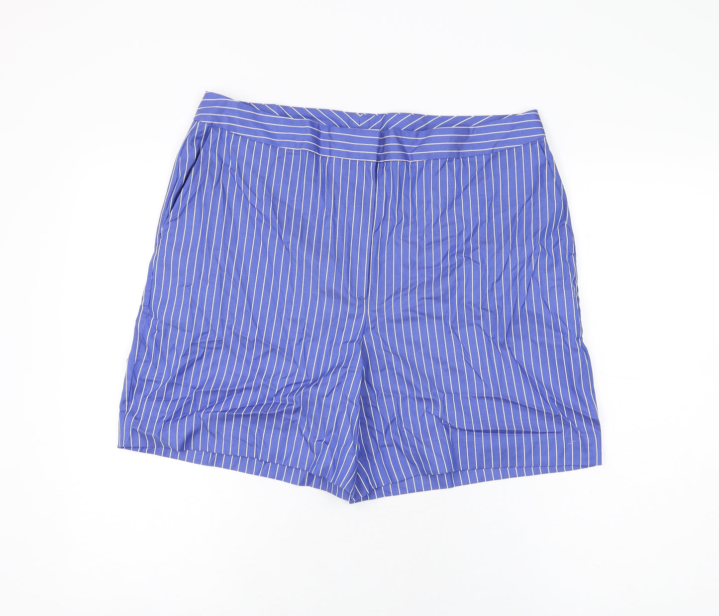 Autograph Womens Blue Striped Cotton Basic Shorts Size 16 L6 in Regular Zip