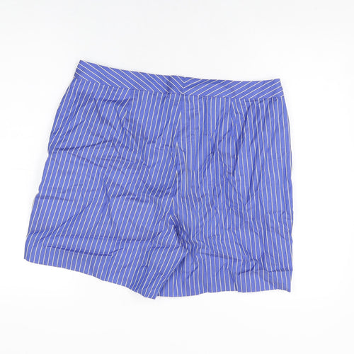 Autograph Womens Blue Striped Cotton Basic Shorts Size 16 L6 in Regular Zip