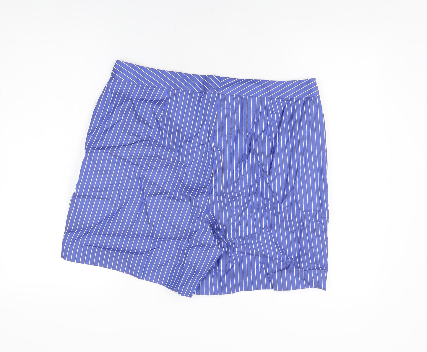 Autograph Womens Blue Striped Cotton Basic Shorts Size 16 L6 in Regular Zip