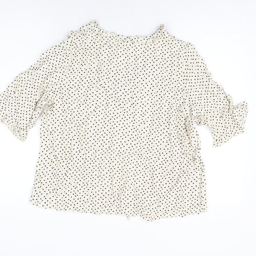Marks and Spencer Womens Ivory Polka Dot Viscose Basic T-Shirt Size 16 V-Neck