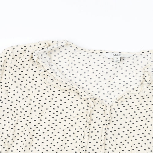Marks and Spencer Womens Ivory Polka Dot Viscose Basic T-Shirt Size 16 V-Neck