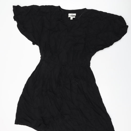 Marks and Spencer Womens Black Linen Shift Size 10 V-Neck Pullover