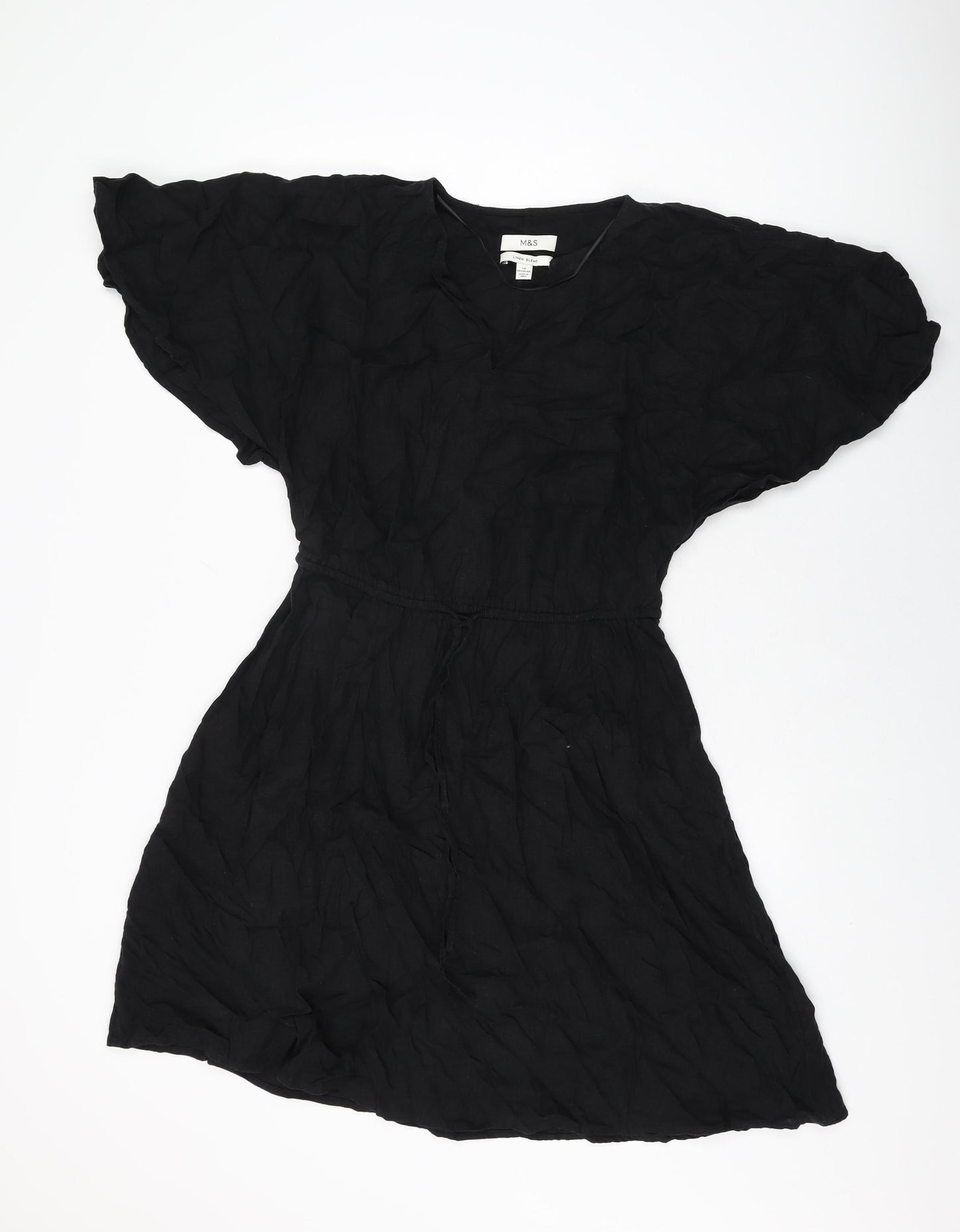 Marks and Spencer Womens Black Linen Shift Size 10 V-Neck Pullover