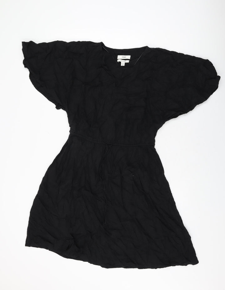 Marks and Spencer Womens Black Linen Shift Size 10 V-Neck Pullover