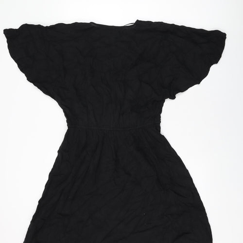 Marks and Spencer Womens Black Linen Shift Size 10 V-Neck Pullover