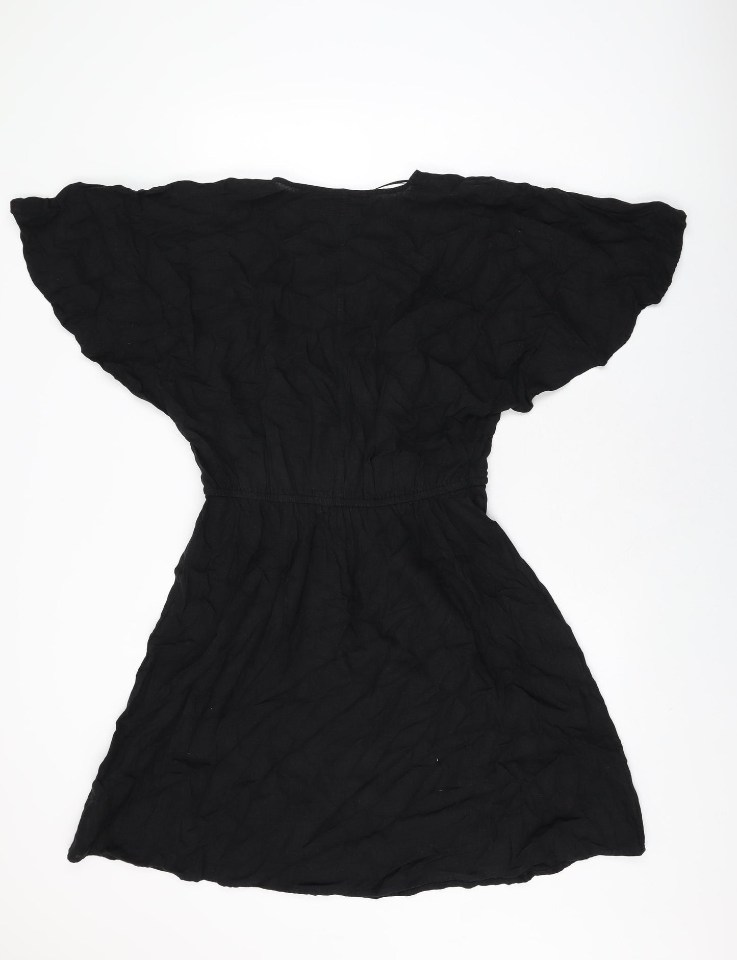 Marks and Spencer Womens Black Linen Shift Size 10 V-Neck Pullover