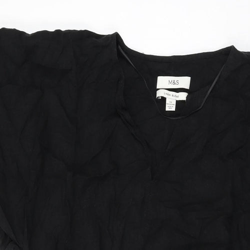 Marks and Spencer Womens Black Linen Shift Size 10 V-Neck Pullover