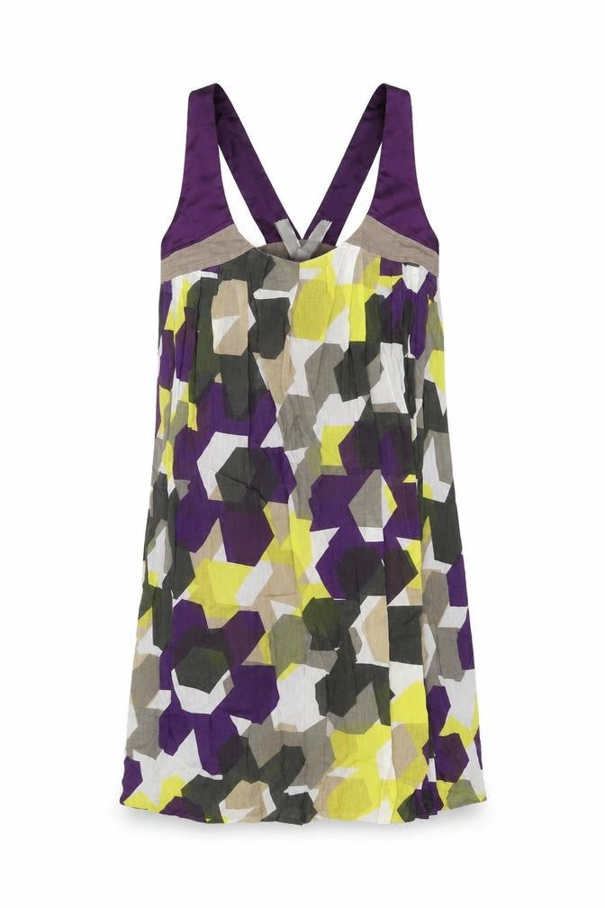 Front view of Springfield women’s multicoloured geometric cotton shift, size S, v-neck zip