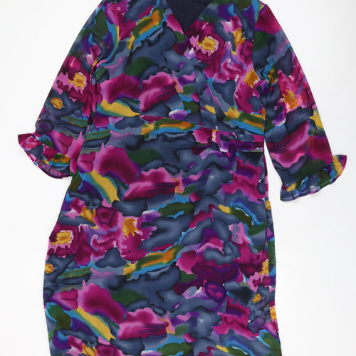 Penny Plain Womens Multicoloured Geometric Polyester Shift Size 16 V-Neck Zip
