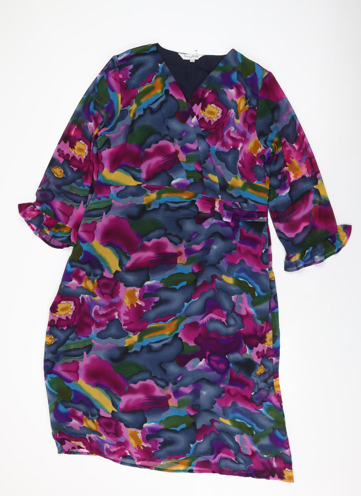 Penny Plain Womens Multicoloured Geometric Polyester Shift Size 16 V-Neck Zip