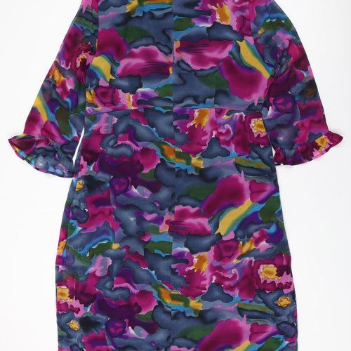Penny Plain Womens Multicoloured Geometric Polyester Shift Size 16 V-Neck Zip