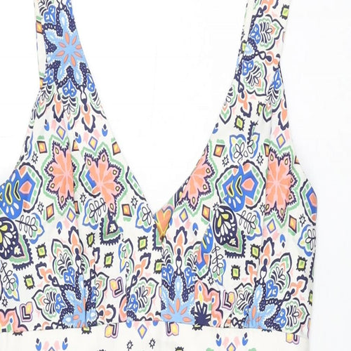 Kachel Womens White Floral Silk Shift Size 8 V-Neck Zip