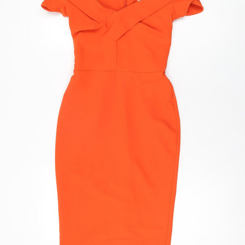 River Island Womens Orange Polyester Bodycon Size 6 Off the Shoulder Zip