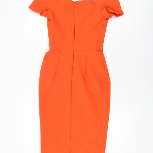 River Island Womens Orange Polyester Bodycon Size 6 Off the Shoulder Zip