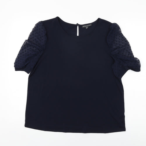 Adrianna Papell Womens Blue Polyester Basic T-Shirt Size L Round Neck