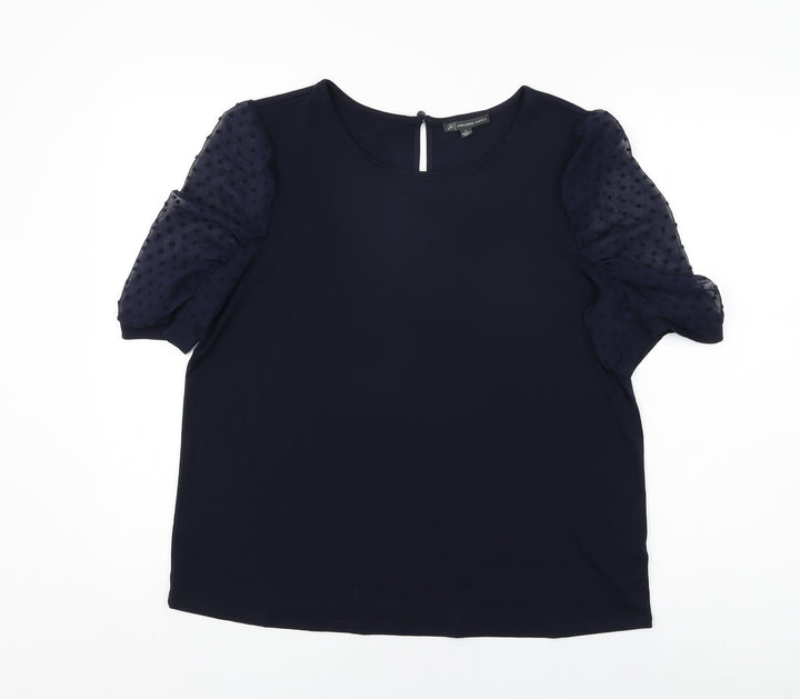 Adrianna Papell Womens Blue Polyester Basic T-Shirt Size L Round Neck