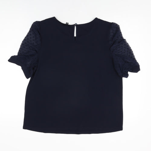 Adrianna Papell Womens Blue Polyester Basic T-Shirt Size L Round Neck