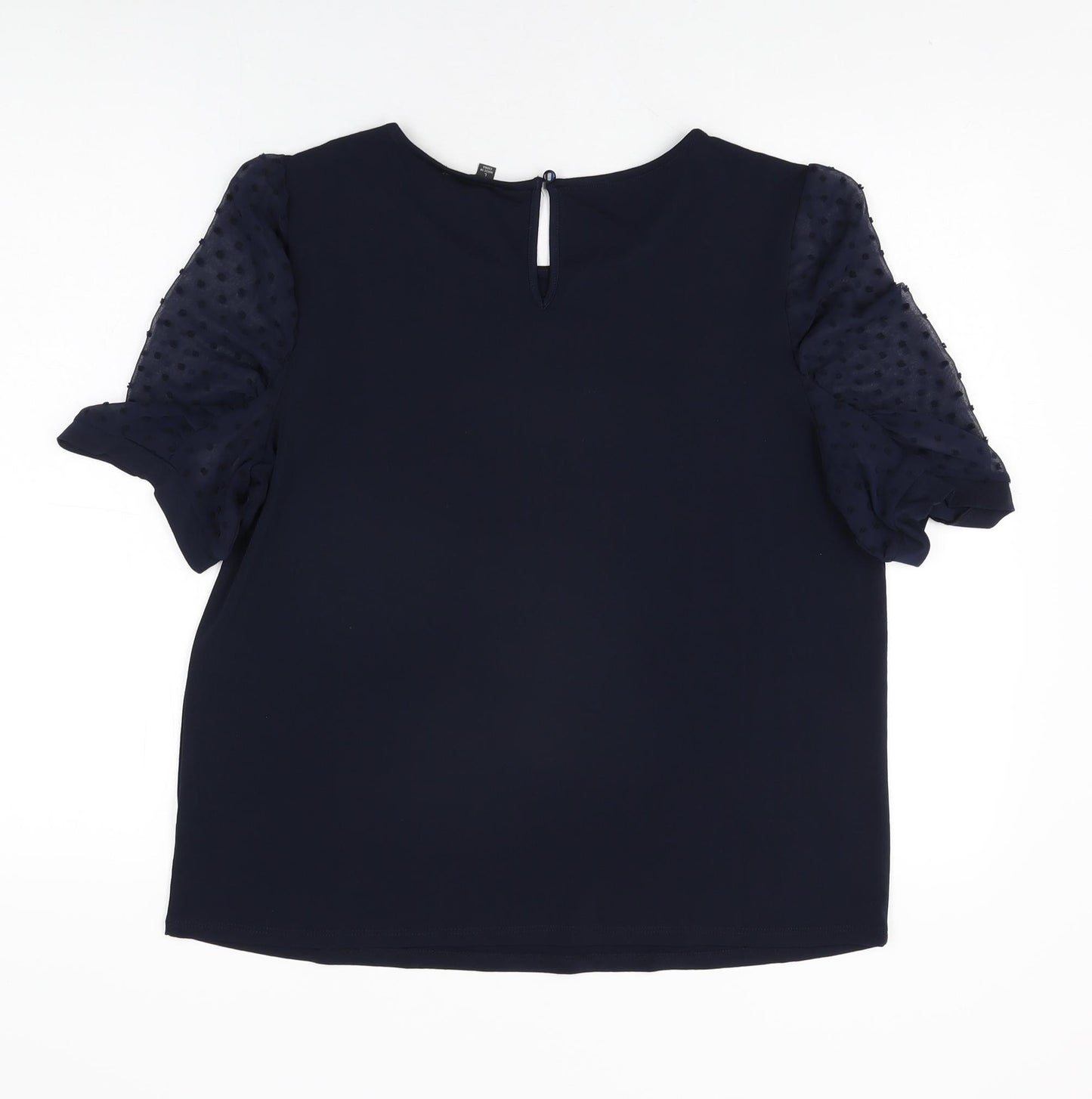 Adrianna Papell Womens Blue Polyester Basic T-Shirt Size L Round Neck