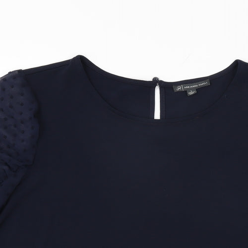 Adrianna Papell Womens Blue Polyester Basic T-Shirt Size L Round Neck