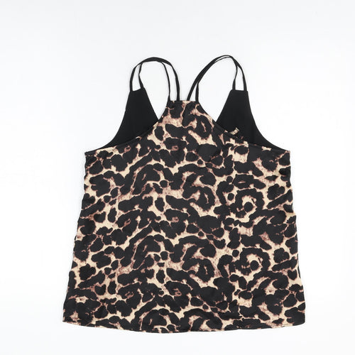 Boohoo Womens Black Animal Print Polyester Camisole T-Shirt Size 8 V-Neck