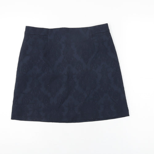 Zara Womens Blue Floral Cotton Mini Skirt Size M Zip