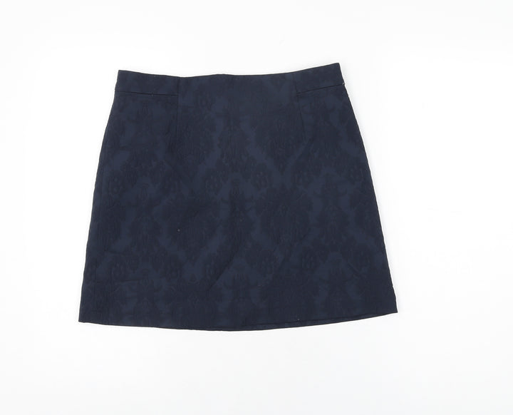 Zara Womens Blue Floral Cotton Mini Skirt Size M Zip