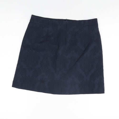 Zara Womens Blue Floral Cotton Mini Skirt Size M Zip